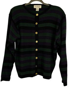 Lee David Collection Medium Green/Purple/Black Acrylic/Cotton Striped Cardigan